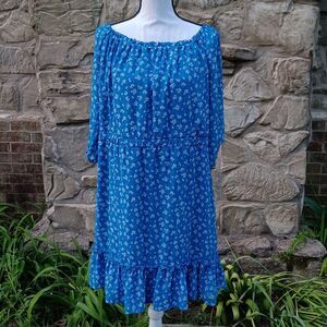 LA Threads Womens Size M Blue White Floral 1/2 Sleeve Summer Dress